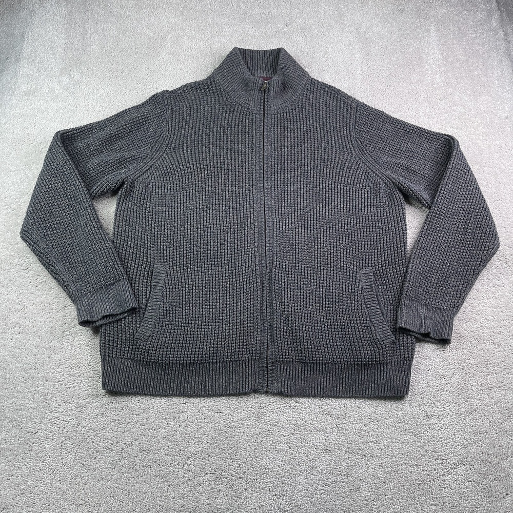 LL Bean Sweater Mens XL Grey Full Zip Organic Cotton Chunky Fisherman Grandpa